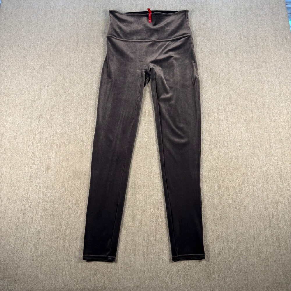 Spanx Velvet Leggings Womens Large Charcoal Grey High Rise Stretch Slim Fit